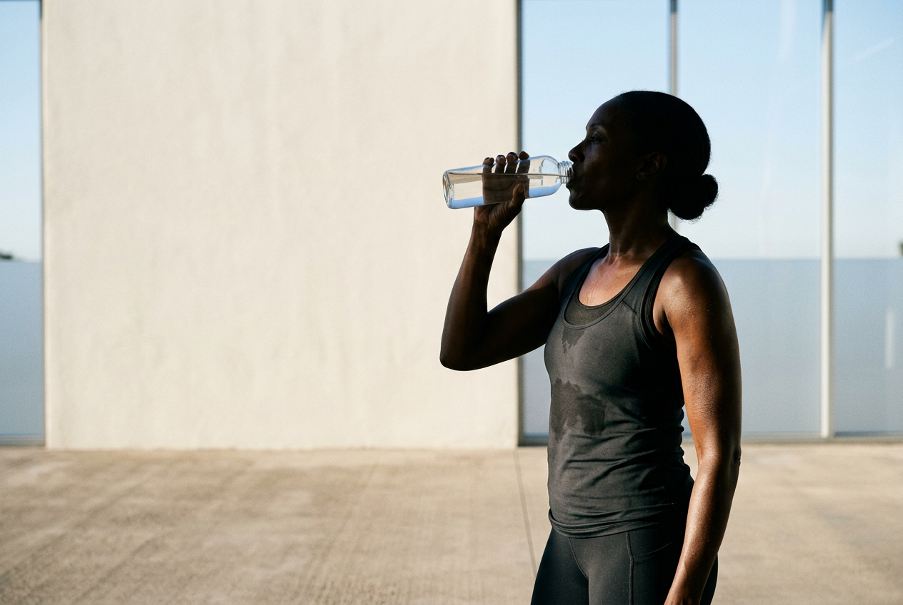 Older adult hydrating after a focused session